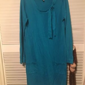 Teal blue sweater dress cotton blend Size L Tie